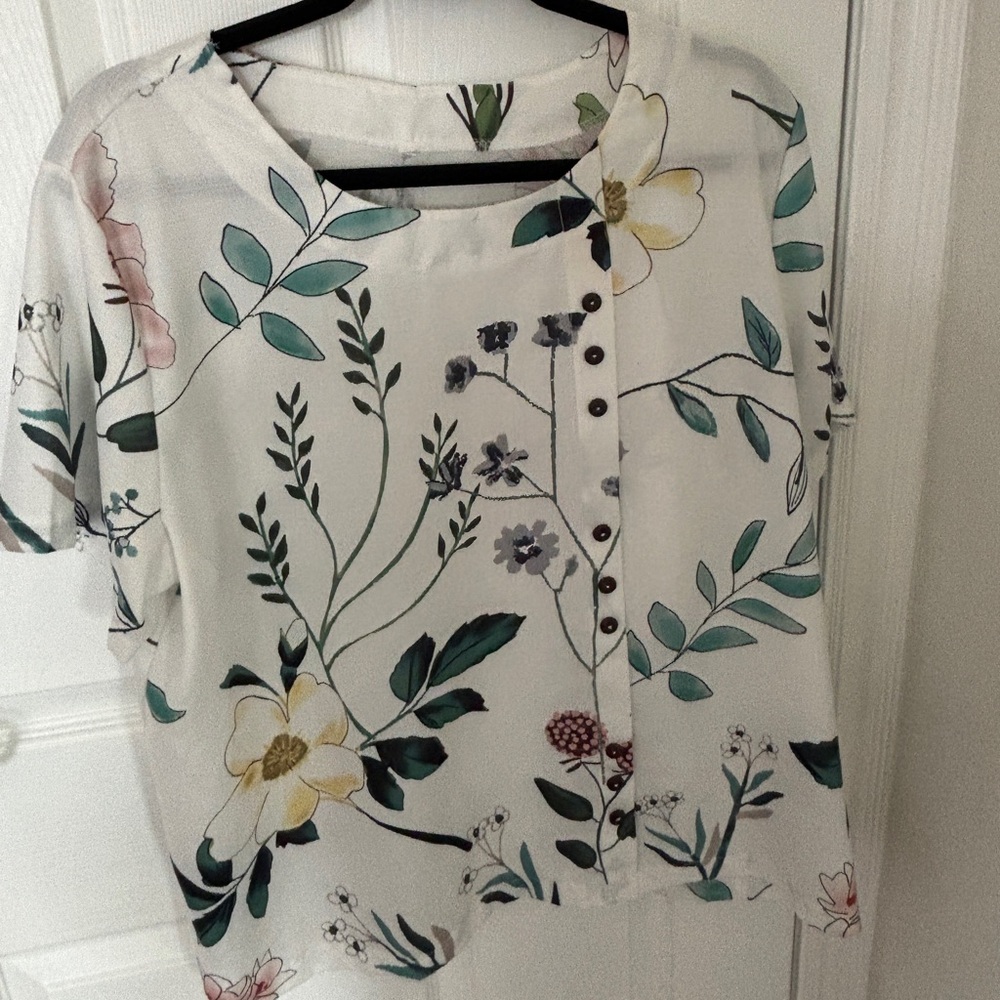 Floral Button-Down, cotton look Women’s Top XL